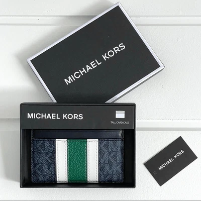 Michael Kors Hudson Logo Stripe Card Case Wallet Admiral Blue & Jewel Green NWT - Image 1 of 4