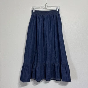 Blue Dark Wash Denim Jean Skirt Womens Size L Vintage 90s USA Made Elastic Waist - Picture 1 of 5