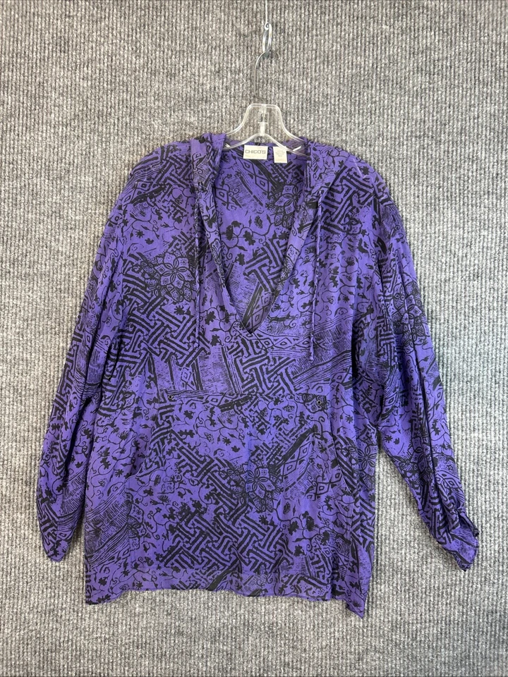 Blusa boho Chicos 2 para mujer talla grande púrpura seda pura hada grunge con capucha Foto 1 de 4