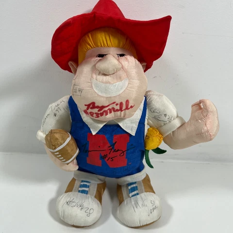University of Nebraska Herbie Husker Cornhuskers Mascot Doll 1990s Signed Cover