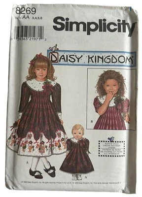 Daisy Kingdom Simplicity Pattern 8269 Child & 18" Doll Matching Dress Sz 3 4 5 6 - Image 1 of 3