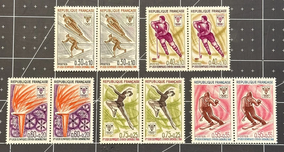FRANCE 1968 OLYMPICS GRENOBLE SEMI POSTAL FULL SET ON PAIRS (SC  B411-B415) MNH - Image 1 of 1
