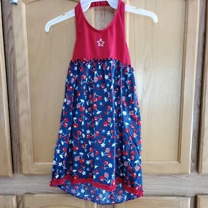 Girl's Faded Glory Red White Blue Cherry Stars and Stripes Dress Sz 7 - Picture 1 of 5