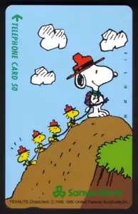 Tarjeta telefónica 50u Peanuts Snoopy & Woodstock Mountain Climbing #20544 COMO NUEVA sin agujeros - Imagen 1 de 2
