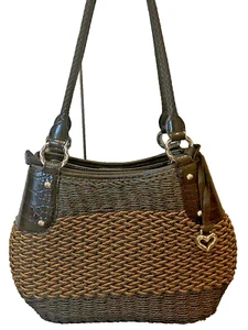 Brighton Shoulder Bag - Brown Woven Design, Leather Accents, Heart Charm, Retire - Picture 1 of 22