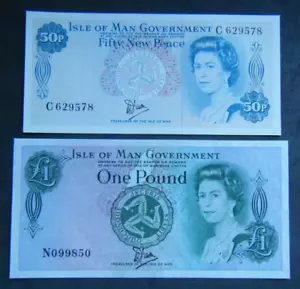Billetes de 50p y £1 ISLA OF MAN CON Dawson - C629578 / N099850 - Imagen 1 de 2