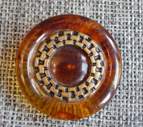 Antique Vtg Bakelite Button w/ Metal Faux Tortoise Shell~Aprx: 1-3/8"~#320 Cover