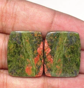Unakite Cabochon Baguette Pair 39.90 ct Natural Loose Flat Back Gemstone H 7887 - Picture 1 of 5