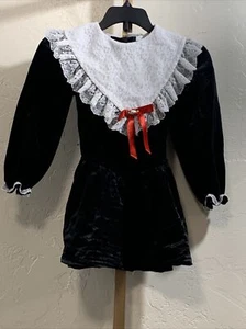 Picture Perfect Girls 6X Black White Lace Trim Velvet Dress Vintage - Picture 1 of 2