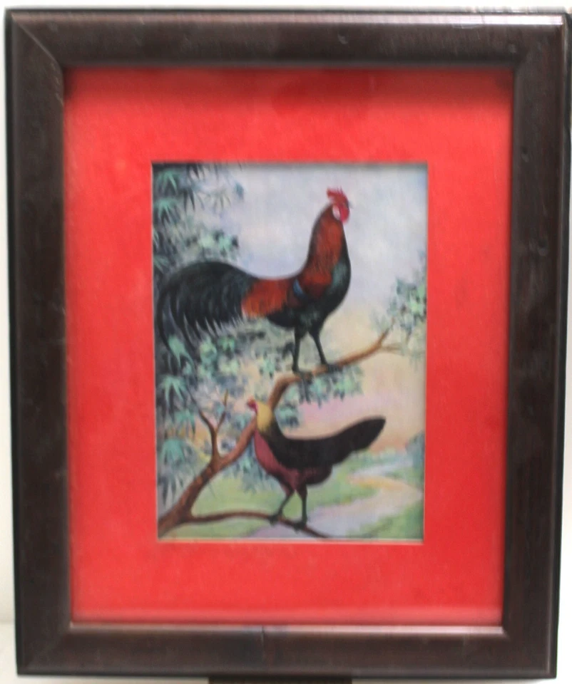 Country Art Framed Chicken & Rooster Picture 13"x16"  vertical - Image 1 of 1