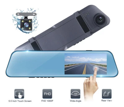 Mobile detection Driving Recorder 5 Inch Touch Dual Lens 1080P Car Rearview  - Image 1 of 4