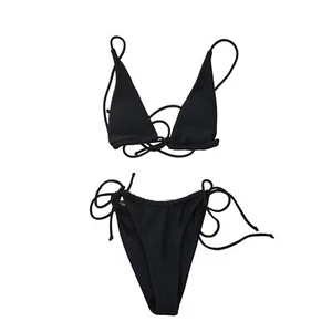 Quatre Schwarz Triangel Bikini 2 Teiler Badeanzug Sexy Minimal Damen S - Bild 1 von 10