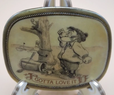 Hebilla de cinturón de golf Gotta Love It dibujos animados remolino árbol latón esmaltado vintage Foto 1 de 4