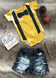 Custom Made Carter’s Boy Tie Dye Bodysuit Distressed Shorts Outfit Set Size 12M - Picture 1 of 9