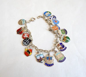 Vintage Charm Bracelrt With 15 Enamel & Silver 7" European Charms - Picture 1 of 1