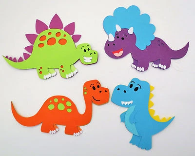 Lindos Animales Dinosaurios Dino Juego de 4 Papel Troquelado Álbum de Recortes Adorno Foto 1 de 4
