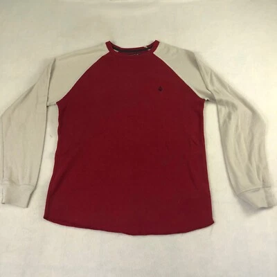 Volcom Thermal Shirt Mens Medium Red White Logo Long Sleeve Waffle Cotton Blend - Image 1 of 4