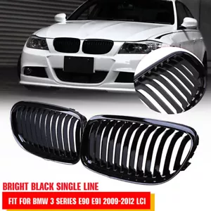 For BMW E90 E91 3 Series Saloon 2009-11 Front Kidney Grille Grill Gloss Black UK - Picture 1 of 15