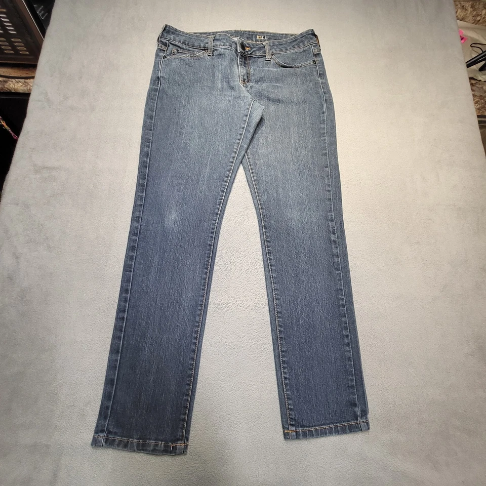 MNG By Mango Jeans Womens 12 Blue Ella Slim Straight Distressed Stretch Denim - Image 1 of 4