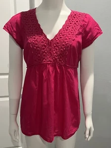 Two Hearts Maternity Shirt Womens Medium Pink Fuchsia Casual Cap Sleeve - Picture 1 of 7