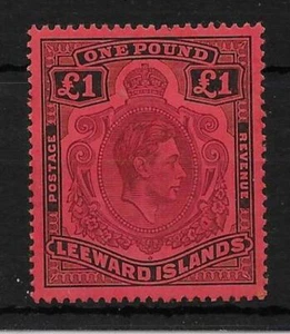LEEWARD ISLANDS SG114 1938 £1 BROWN-PURPLE & BLACK ON RED p14 MTD MINT - Picture 1 of 1
