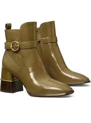 Nuevo Con BoxTory Burch Bronceado Charol Multi Logo Hebilla Botines Talla 6.5 Foto 1 de 4