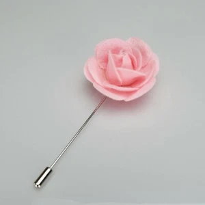Lapel Flower Pink Felt Boutonniere Stick Brooch Pin Men's Shirt Suit Tie - Picture 1 of 1