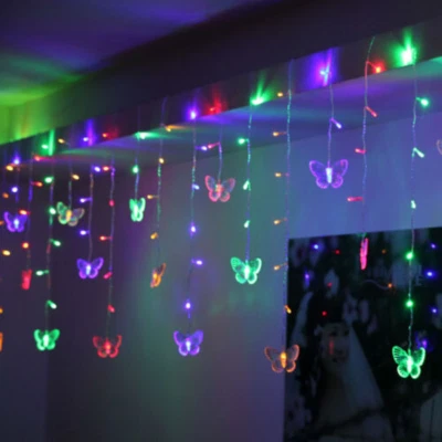 12ft/3.5M 96LED 8 Modes Butterfly Curtain Night Light Strip Wedding Party Decor - Image 1 of 4