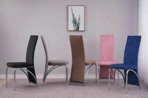 Velvet Upholstery Set of 4 Dining Chairs with Chrome Frame High Back 5 Colours - Picture 1 of 16