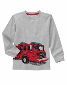 NEW Gymboree Boys 12-18 month Top Red Fire Truck Long Sleeves Gray 