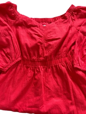 Anthropologie Women’s Size 6 Medium Red Midi Dress 3/4 Puff Sleeve Off-Shoulder - Image 1 of 4