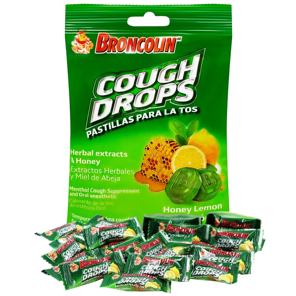Broncolin Cough Drops Herbal Extracts & Honey Lemon Flavored 22 Count