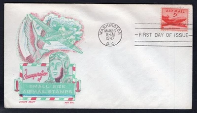 USA 1947 FDC Cover. Small Size Airmail Stamps. Cachet by Ken Boll. Pilot, Eagle - Image 1 of 2