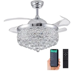 Modern Crystal Fandelier Ceiling Fan + LED Light Remote Noise-Free Chandelier - Picture 1 of 7