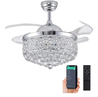 Modern Crystal Fandelier Ceiling Fan + LED Light Remote Noise-Free Chandelier - Image 1 of 4