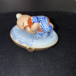 LIMOGES CAJA BARATIJA DORMIR Azul Peluche BEBÉ OSO "Bonsoir" - Imagen 1 de 4