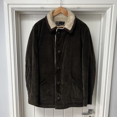 Montgomery Ward Chaqueta Abrigo Hombre Pecho 42 Alto Marrón Pana Imitación Sherpa Forrado Foto 1 de 4