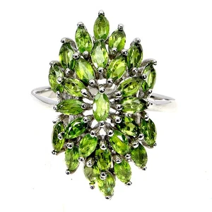 Anello Argento Sterling 925 Marchesa Cromo Diopside 4x2mm Gemma Gioielli Misura 8 - Foto 1 di 14
