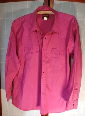 Rustler Western Men Shirt Hot Pink Extra Long Tail Pearl Snap Up Long Sleeve - Image 1 of 4