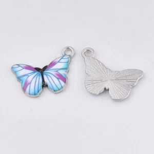 10 Stunning White, Purple & Blue Butterfly Shaped Silver Tone Charm Pendants - Picture 1 of 2