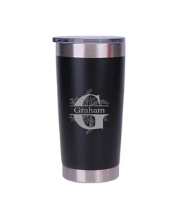Personalised Thermos Cup Any Initial Double Wall Insulated 500ml Black - Picture 1 of 3