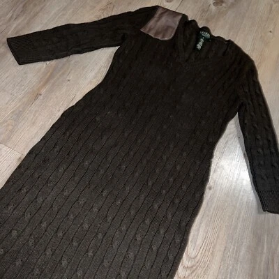 Ralph Lauren Sweater Dress Brown Cotton Cashmere Cable Knit Women’s Size Small - Image 1 of 4