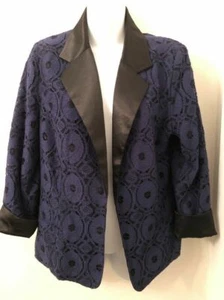 Chico's blue lace tuxedo jacket blazer sapphire cobalt size 2 - Picture 1 of 7