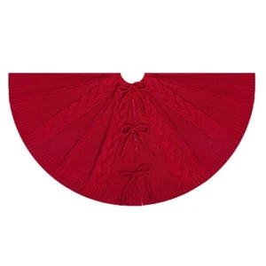 Bowknot Xmas Tree Skirt Red Knitted Tree Skirt Xmas Tree Bottom Ornament Gift - Picture 1 of 13