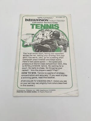 Intellivision Tennis Original Manual Only *Authentic* *No Game* - Image 1 of 2