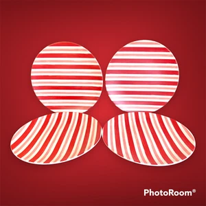 SET OF 4 THRESHOLD Pink & Red Stripes Heavy Melamine Plates-7.75" Holiday Candy - Picture 1 of 5