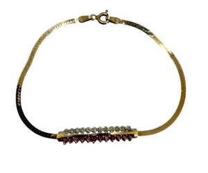 Solid 14K Yellow Gold Natural Diamond and Ruby Herringbone Bracelet 6.75 Inch - Picture 1 of 6