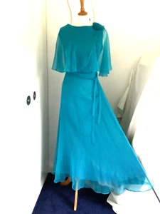 Vintage 1970s Cape Sleeved Floaty Chiffon Maxi Dress/?10/12 - Picture 1 of 4