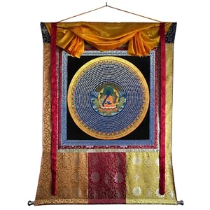 Brocado de seda montado medicina Buda Mantra Mandala Thangka pintura - Imagen 1 de 9