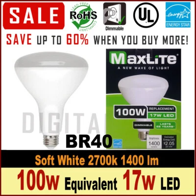 BR40 FLOOD LED Light Bulb 17W 100W Replacement 1400L Soft White 2700k Dimmable  - Image 1 of 2
